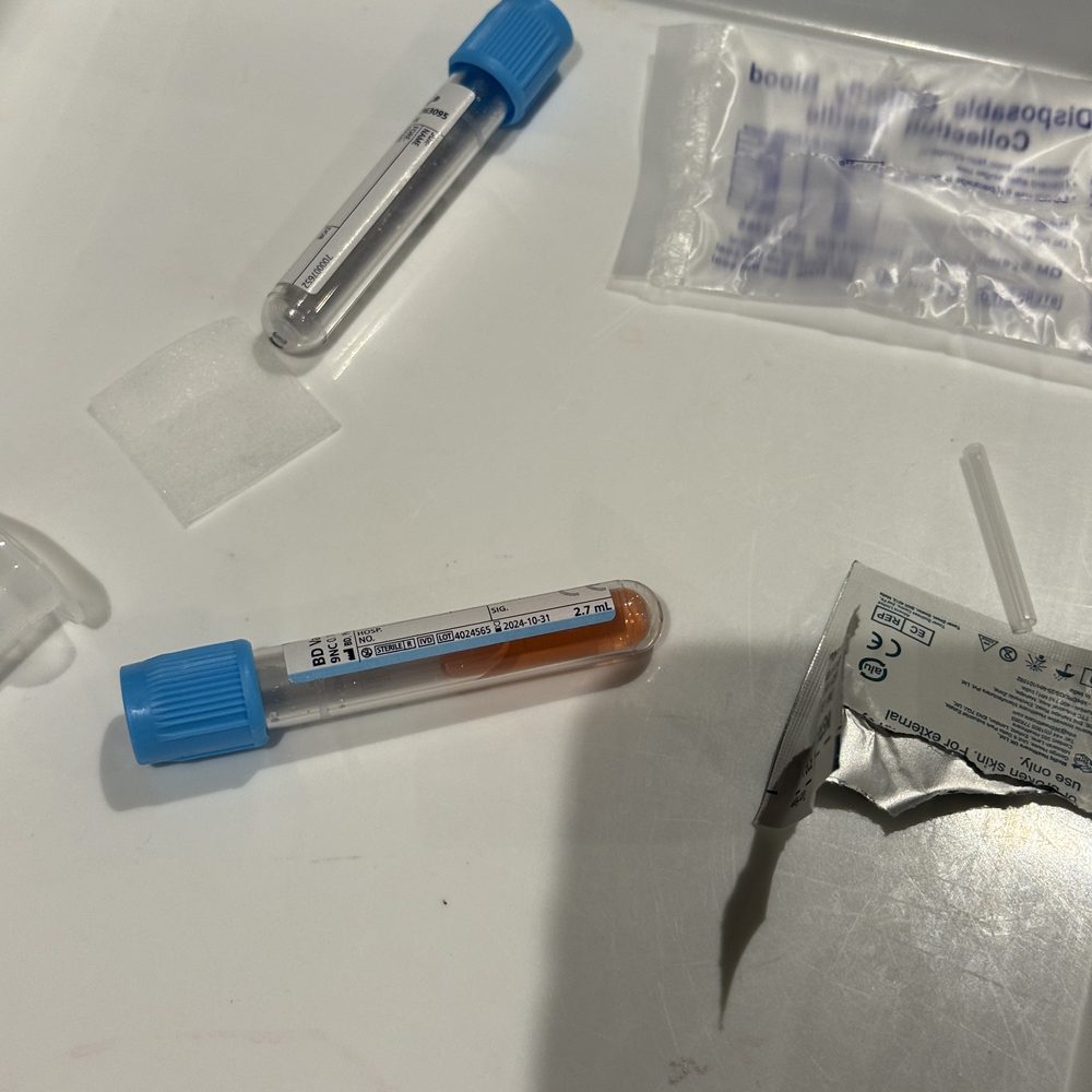 Blood sample tubes after venepuncture training
