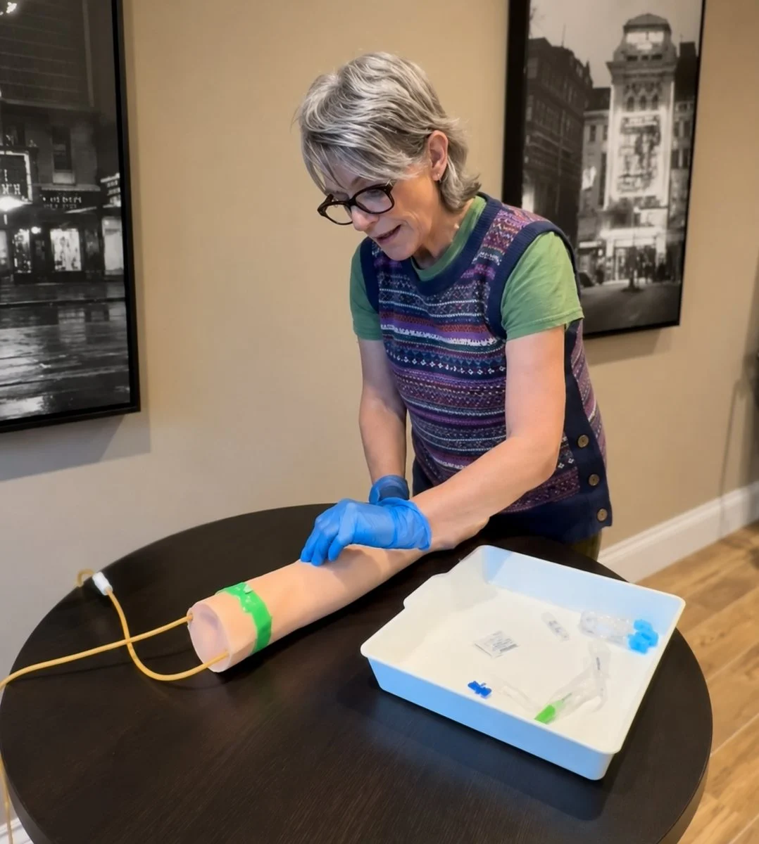Orchard Rock trainer demonstrating venepuncture on a practice arm