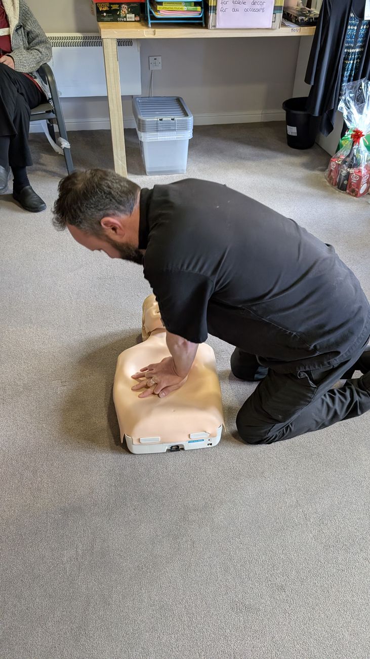 CPR training on a resuscitation manikin