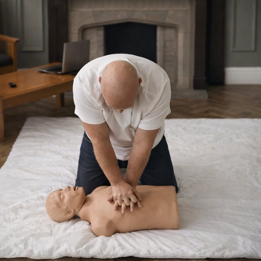 Delegate performing CPR on a manikin