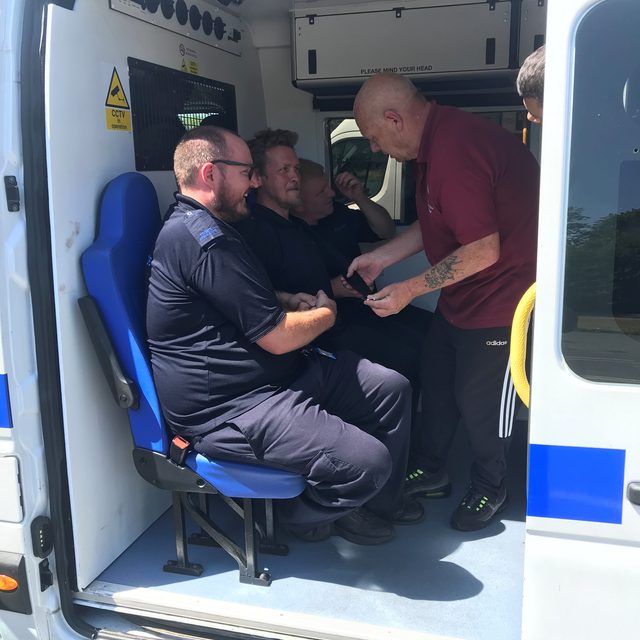 Emergency response training inside an ambulance