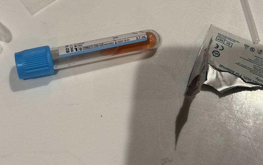 Blood sample tubes after venepuncture training