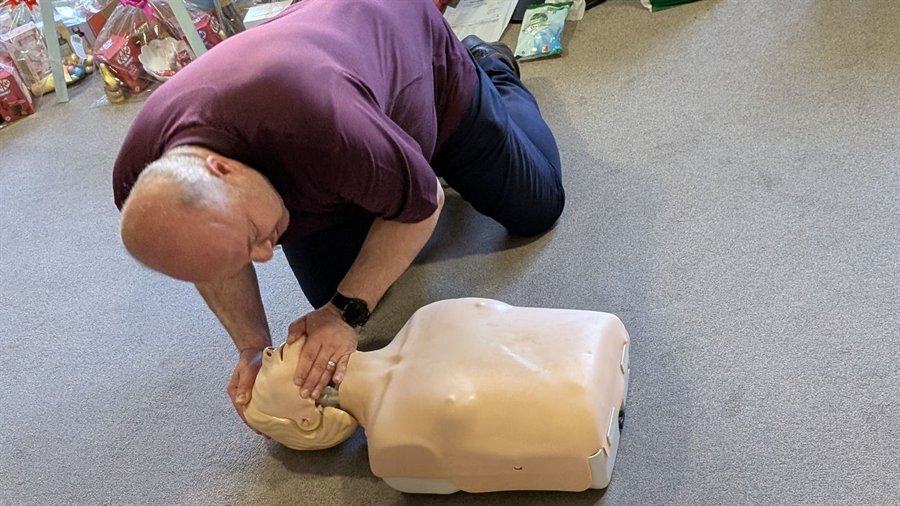 CPR training on a resuscitation manikin