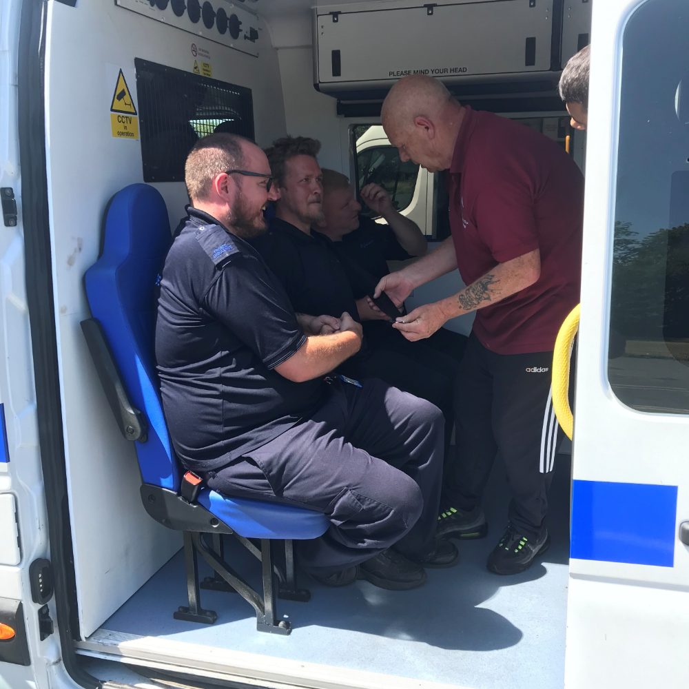 Emergency response training inside an ambulance