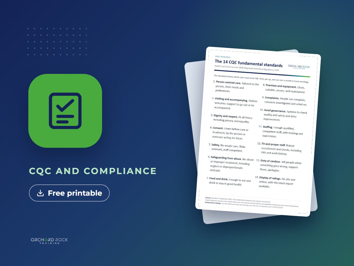 CQC fundamental standards poster: free printable resource from Orchard Rock Training
