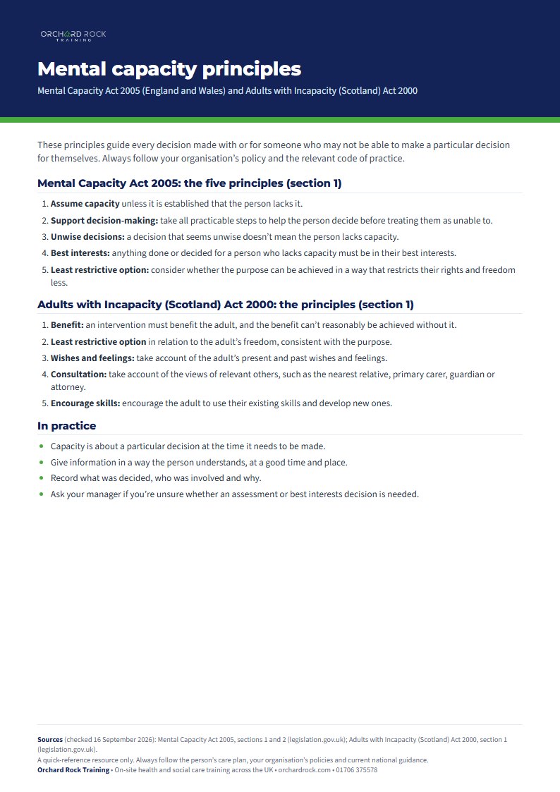 Preview of the Mental capacity principles from Orchard Rock Training