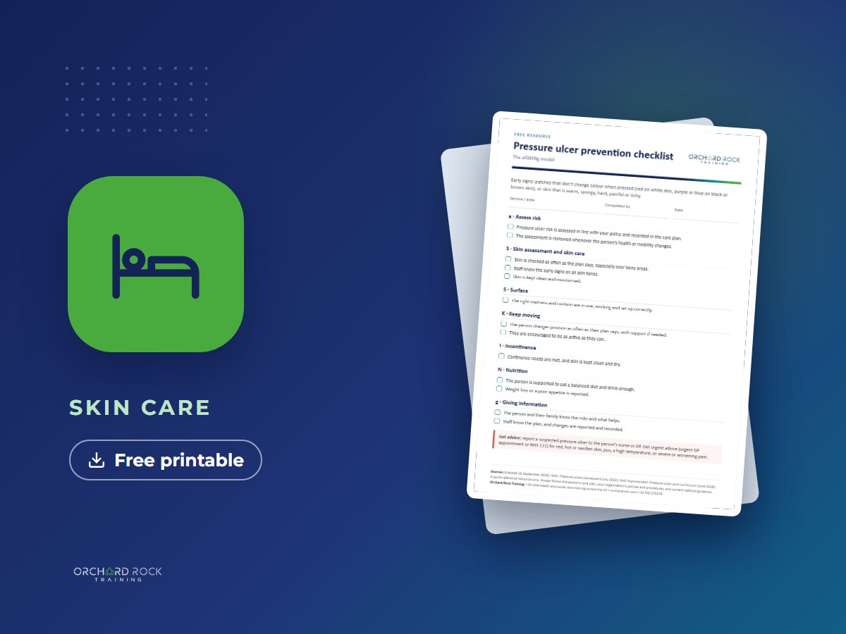 Pressure ulcer prevention checklist: free printable resource from Orchard Rock Training