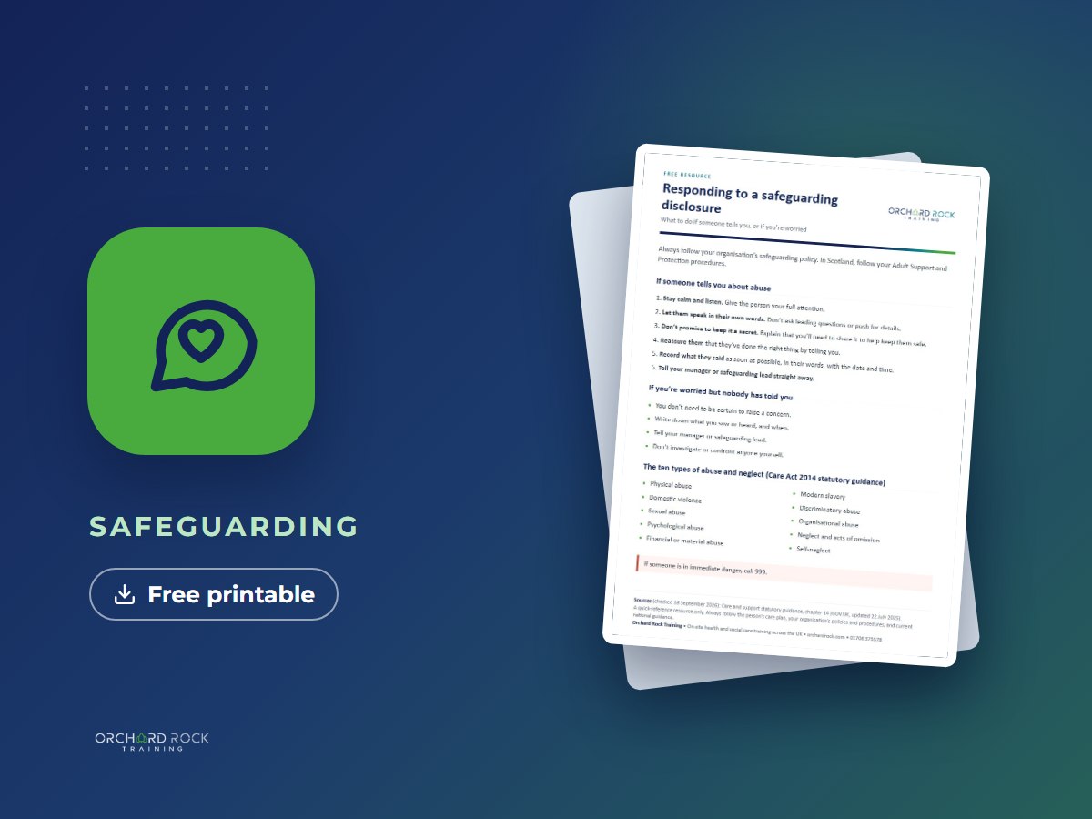 Responding to a safeguarding disclosure: free printable resource from Orchard Rock Training