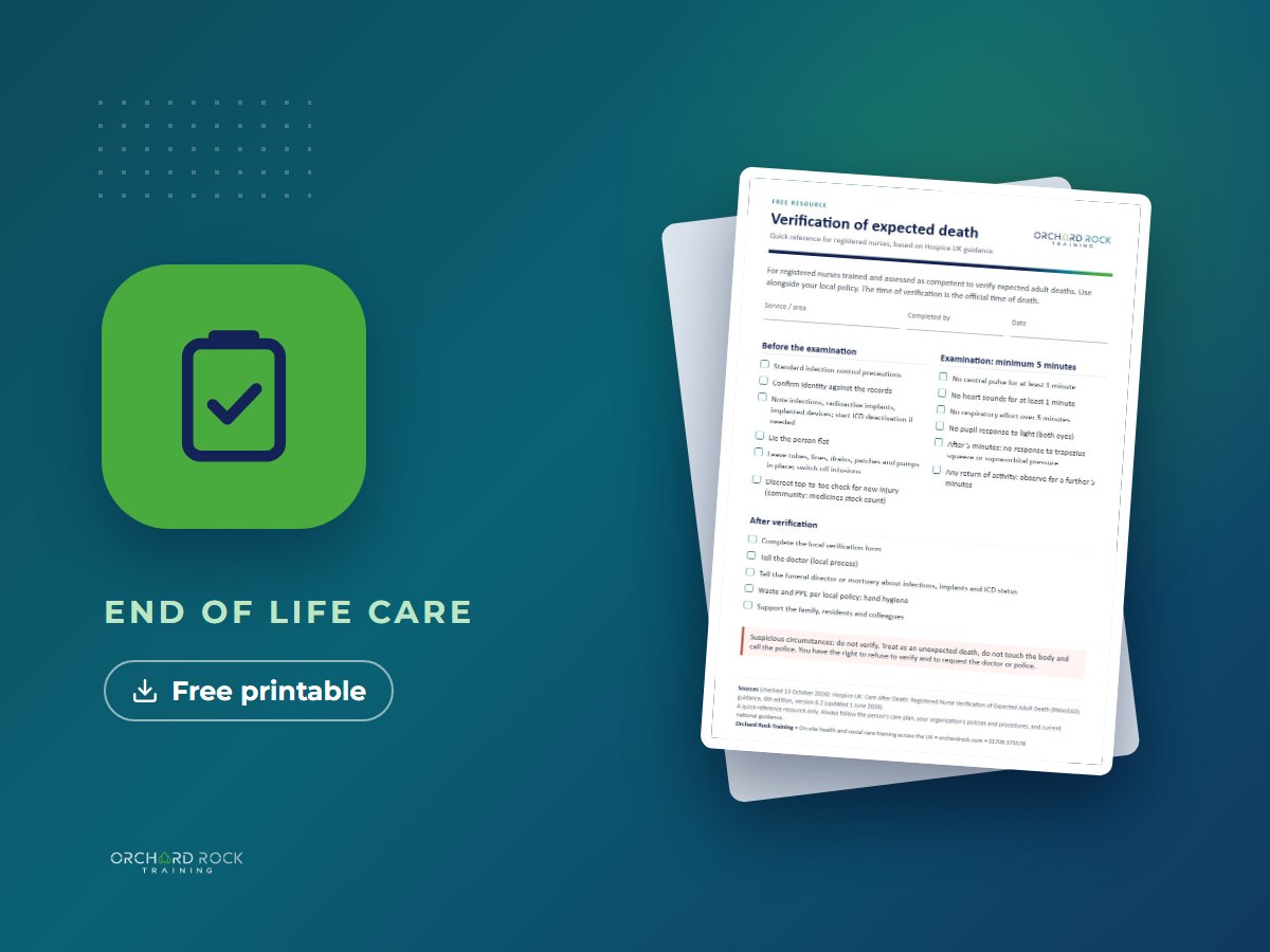 Verification of expected death: free printable resource from Orchard Rock Training